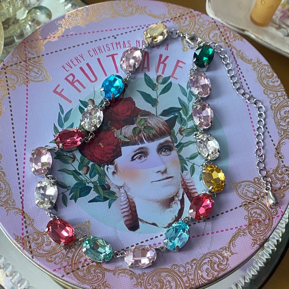 Multicolor Crystal Gemstone Necklace - Picture 2 of 4